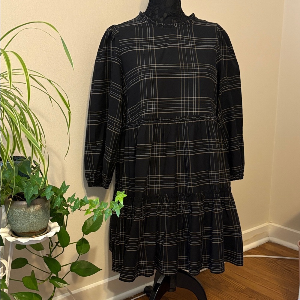 a.n.a Black, Tan and White Checkered Dress